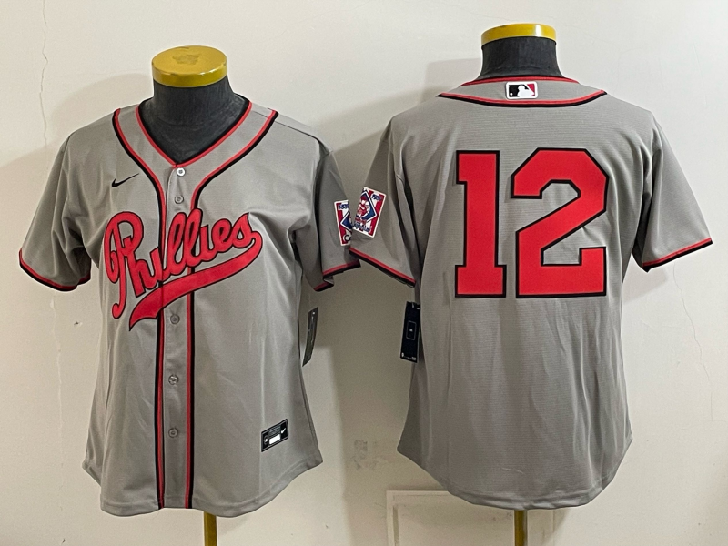 Women 2026 Philadelphia Phillies #12 grey Game Nike MLB Jersey 083000->women mlb jersey->Women Jersey